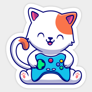 Cute Cat Gaming With Game Console Sticker